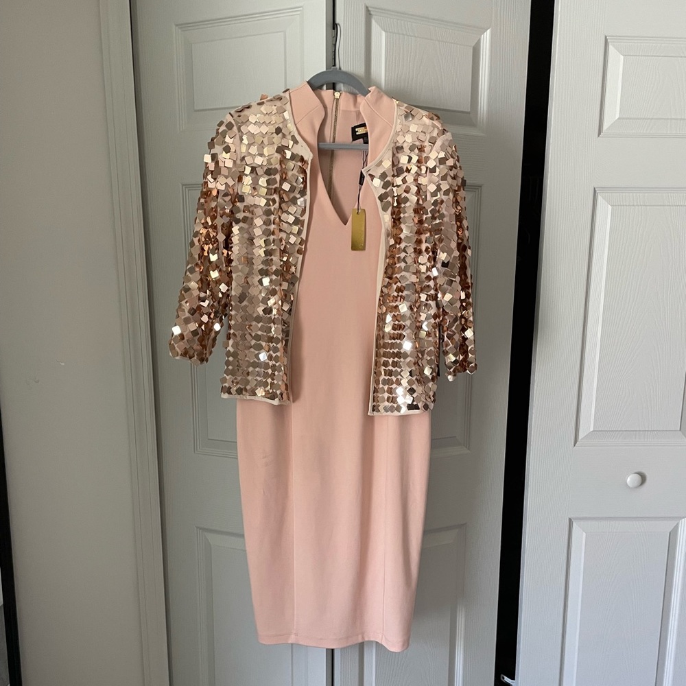 Alexia Admor Pink Midi Dress with Gold Sequin Jacket